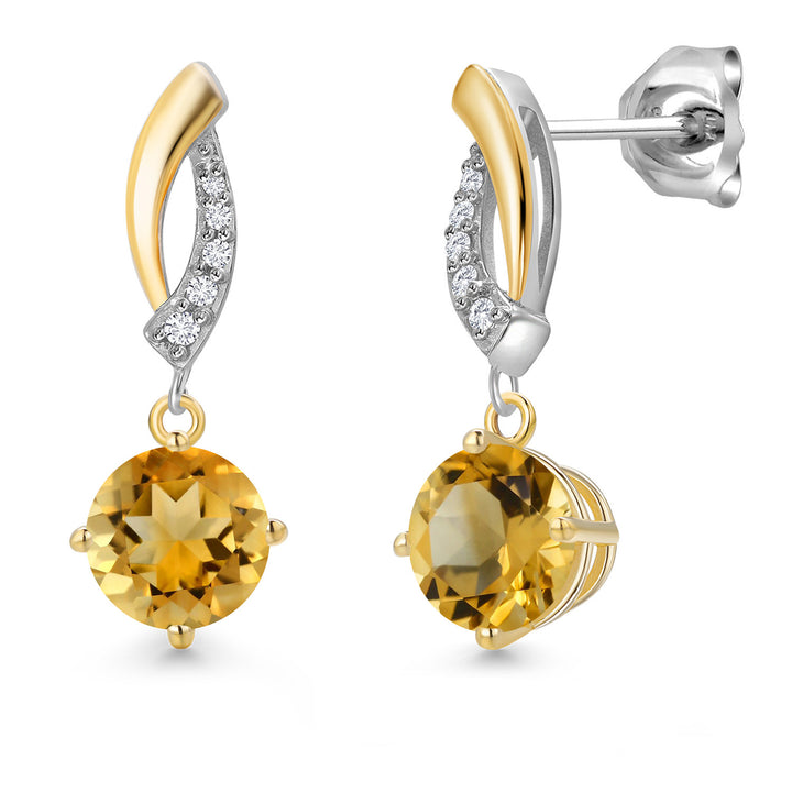 Gem Stone King Round Dangle Earrings for Women | 925 Silver and 10K Yellow Gold | 6MM Round Gemstone Birthstone and Lab Grown Diamond | Fine Jewelry for Her Mom Wife