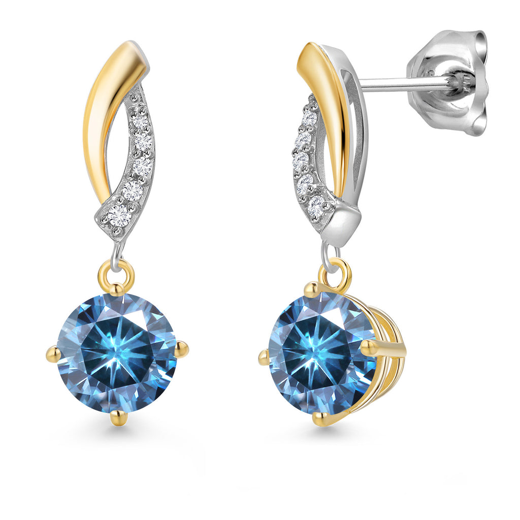 Persian Blue Moissanite - April_Earrings in 925 Sterling Silver and 10K Yellow Gold