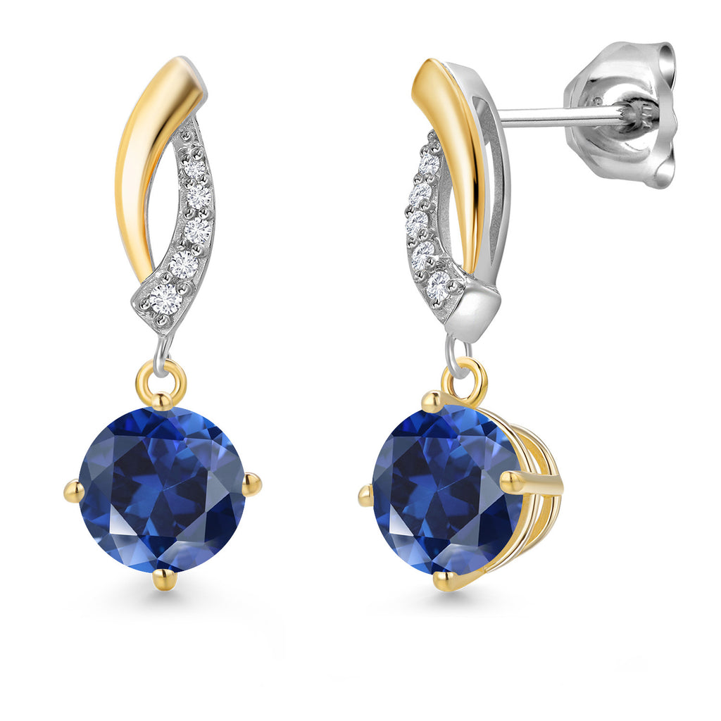 Gem Stone King Round Dangle Earrings for Women | 925 Silver and 10K Yellow Gold | 6MM Round Gemstone Birthstone and Lab Grown Diamond | Fine Jewelry for Her Mom Wife