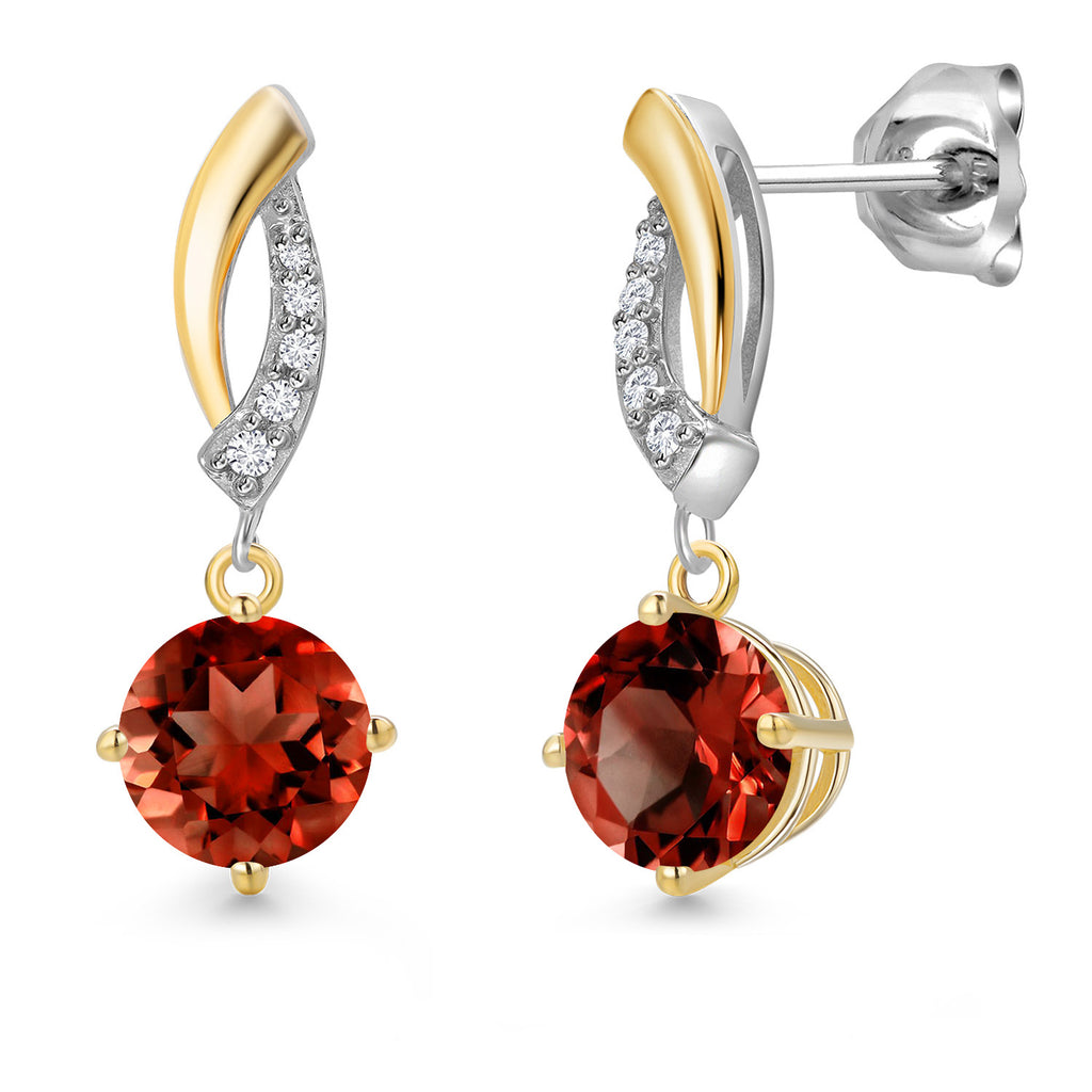 Gem Stone King Round Dangle Earrings for Women | 925 Silver and 10K Yellow Gold | 6MM Round Gemstone Birthstone and Lab Grown Diamond | Fine Jewelry for Her Mom Wife