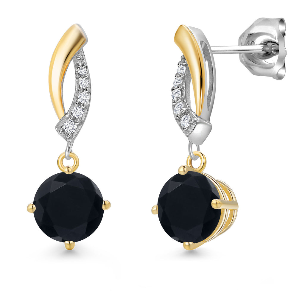 Onyx - December_Earrings in 925 Sterling Silver and 10K Yellow Gold