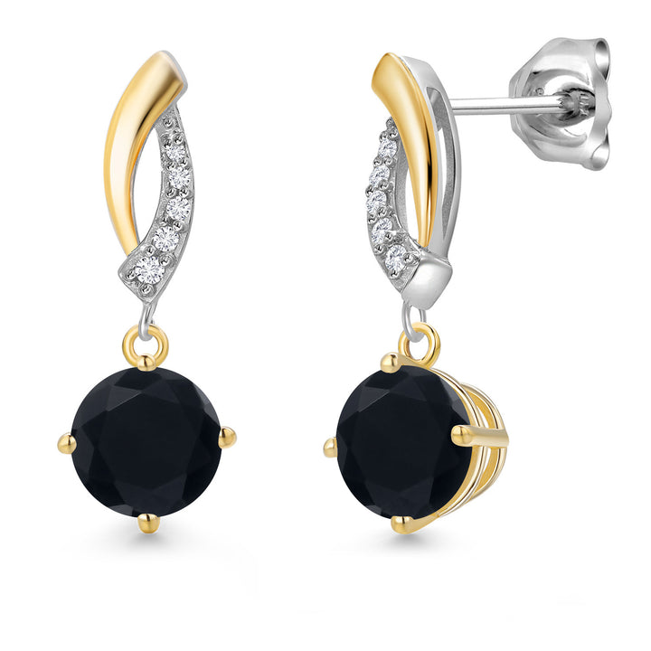 Round Dangle Earrings for Women | 925 Silver and 10K Yellow Gold | 6MM Round Gemstone Birthstone and Lab Grown Diamond | Fine Jewelry for Her Mom Wife