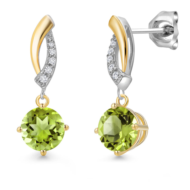 Gem Stone King Round Dangle Earrings for Women | 925 Silver and 10K Yellow Gold | 6MM Round Gemstone Birthstone and Lab Grown Diamond | Fine Jewelry for Her Mom Wife