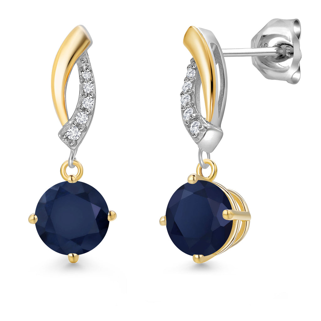 Blue Sapphire - September_Earrings in 925 Sterling Silver and 10K Yellow Gold
