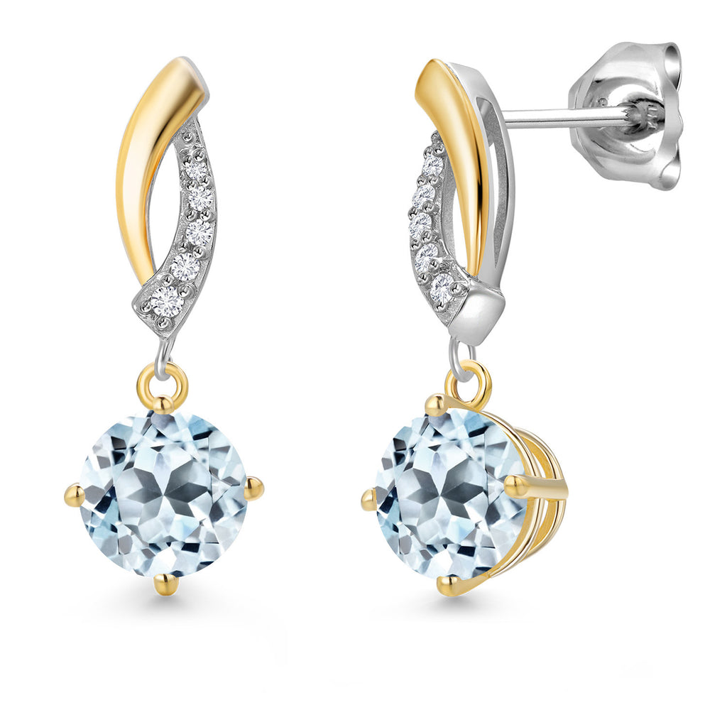 Gem Stone King Round Dangle Earrings for Women | 925 Silver and 10K Yellow Gold | 6MM Round Gemstone Birthstone and Lab Grown Diamond | Fine Jewelry for Her Mom Wife