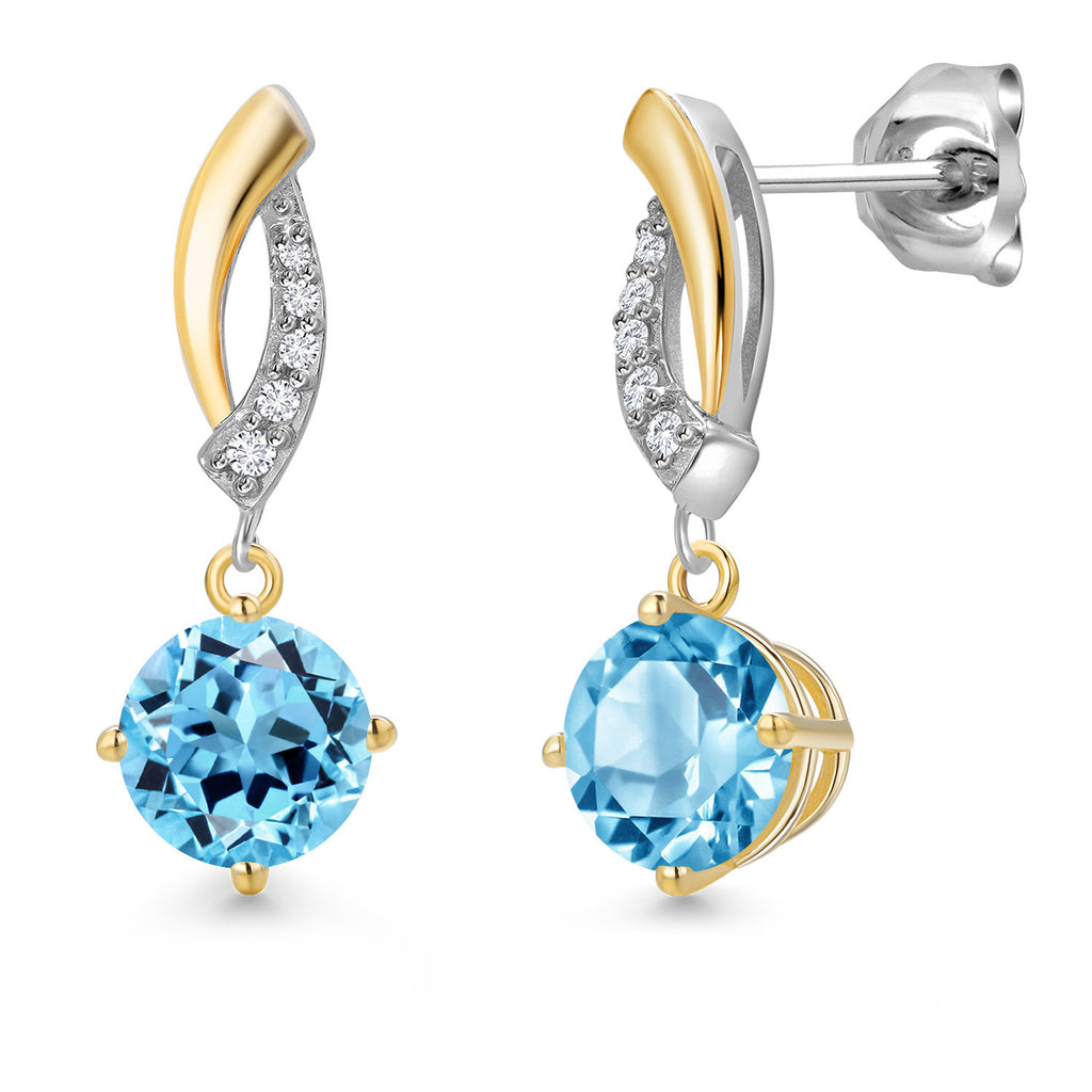 Swiss Blue Topaz - November_Earrings in 925 Sterling Silver and 10K Yellow Gold