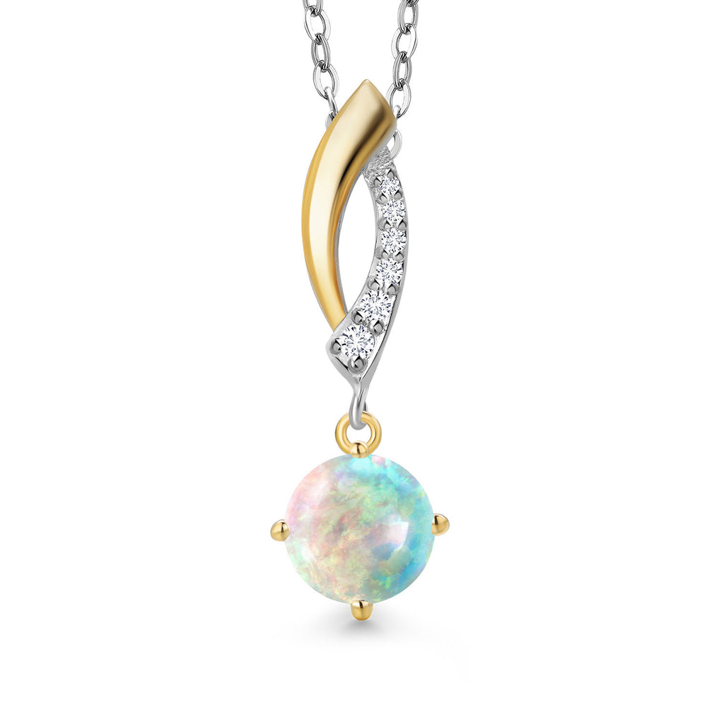 White Opal-Cabochon - October_Pendant in 925 Sterling Silver and 10K Yellow Gold