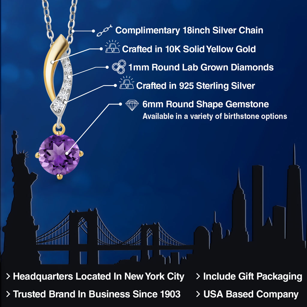 Amethyst - February_Pendant in 925 Sterling Silver and 10K Yellow Gold