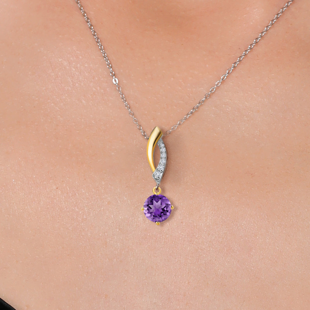 Amethyst - February_Pendant in 925 Sterling Silver and 10K Yellow Gold