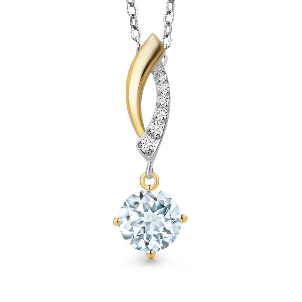 Aquamarine - March_Pendant in 925 Sterling Silver and 10K Yellow Gold