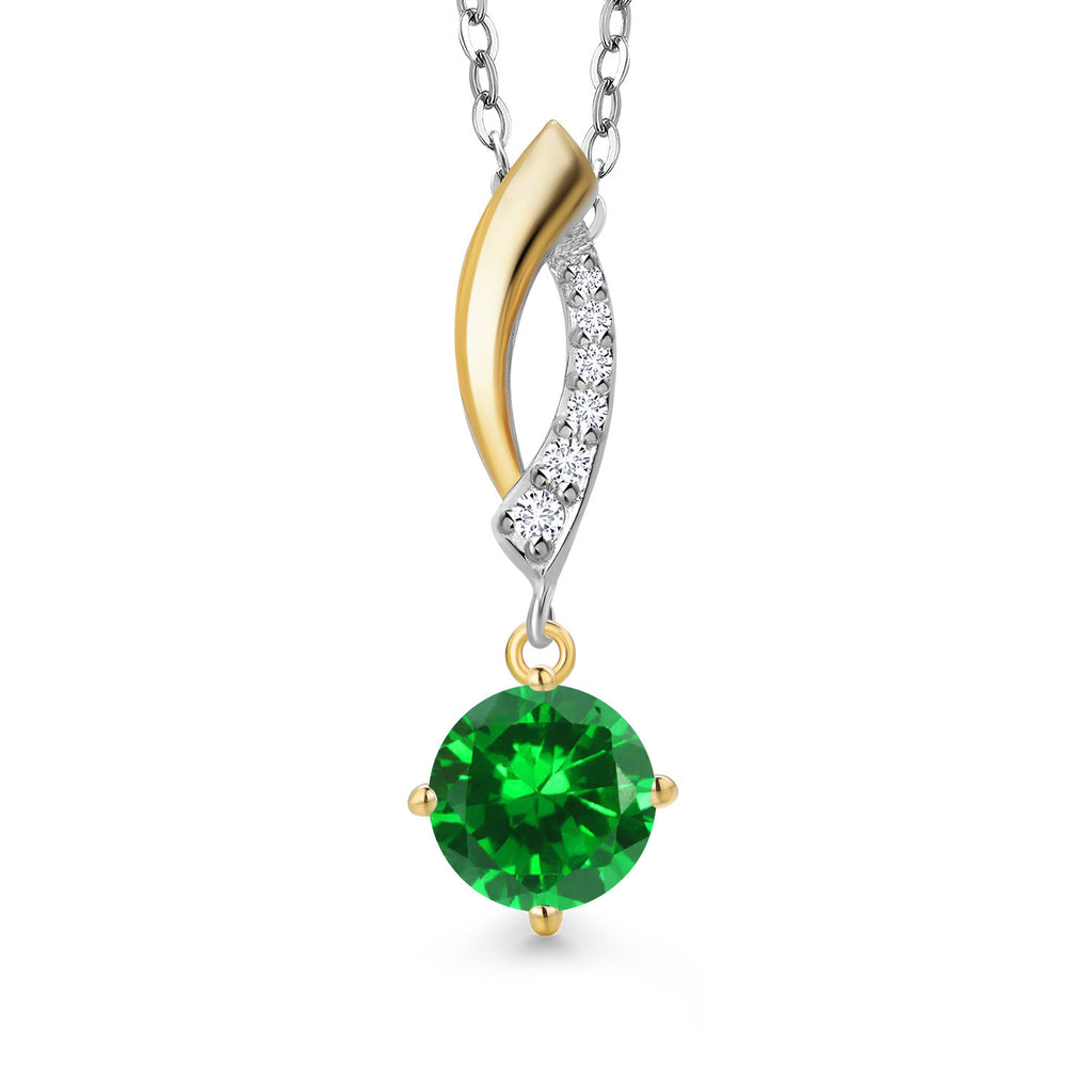 Created Emerald - May_Pendant in 925 Sterling Silver and 10K Yellow Gold