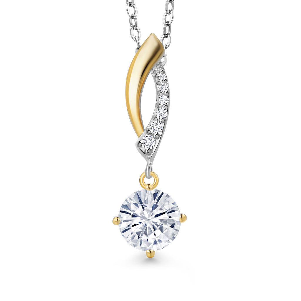 White Moissanite - April_Pendant in 925 Sterling Silver and 10K Yellow Gold