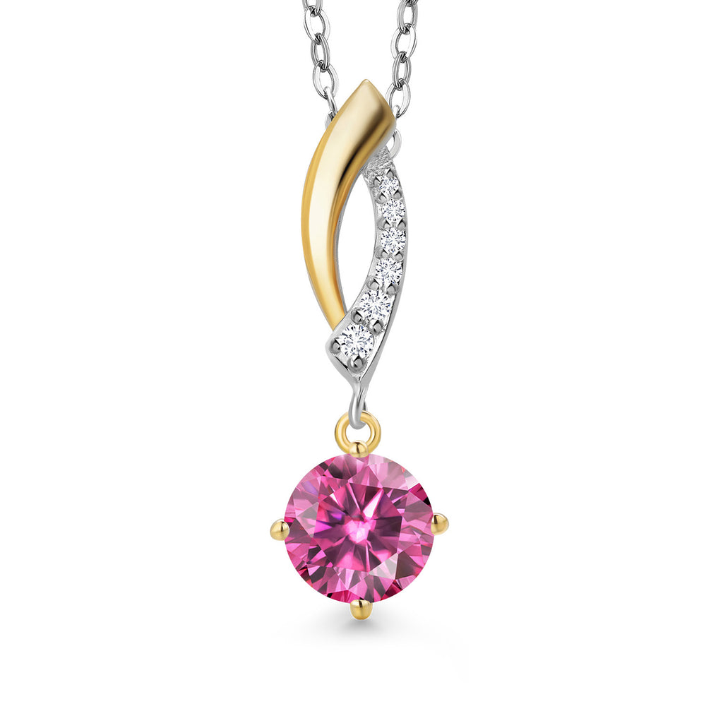 Pink Moissanite - April_Pendant in 925 Sterling Silver and 10K Yellow Gold