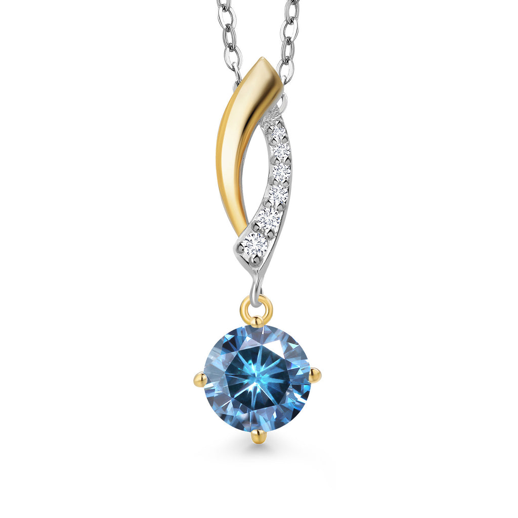 Persian Blue Moissanite - April_Pendant in 925 Sterling Silver and 10K Yellow Gold