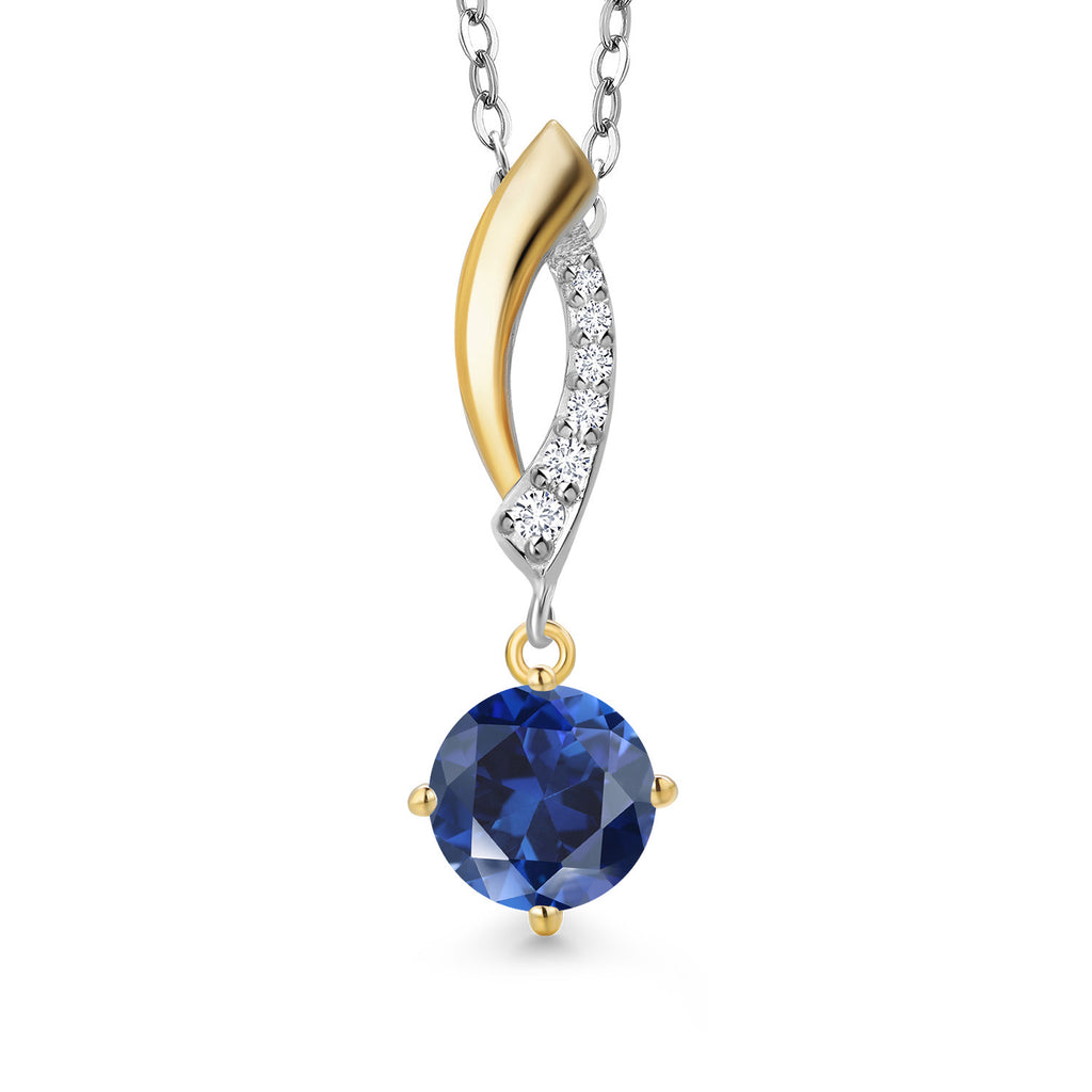 Blue Created Sapphire - September_Pendant in 925 Sterling Silver and 10K Yellow Gold