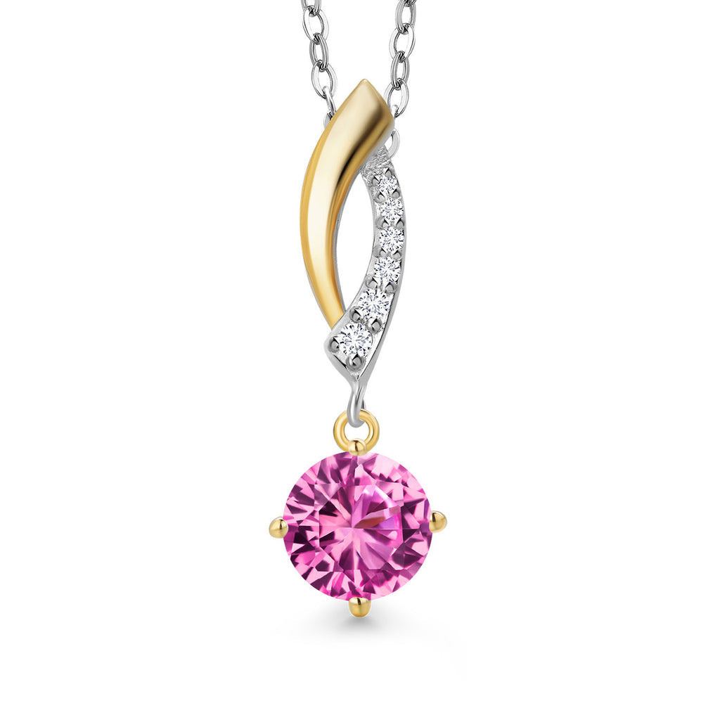 Pink Created Sapphire - September_Pendant in 925 Sterling Silver and 10K Yellow Gold