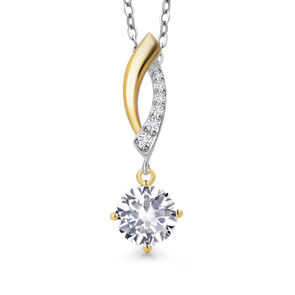 White Created Sapphire - September_Pendant in 925 Sterling Silver and 10K Yellow Gold