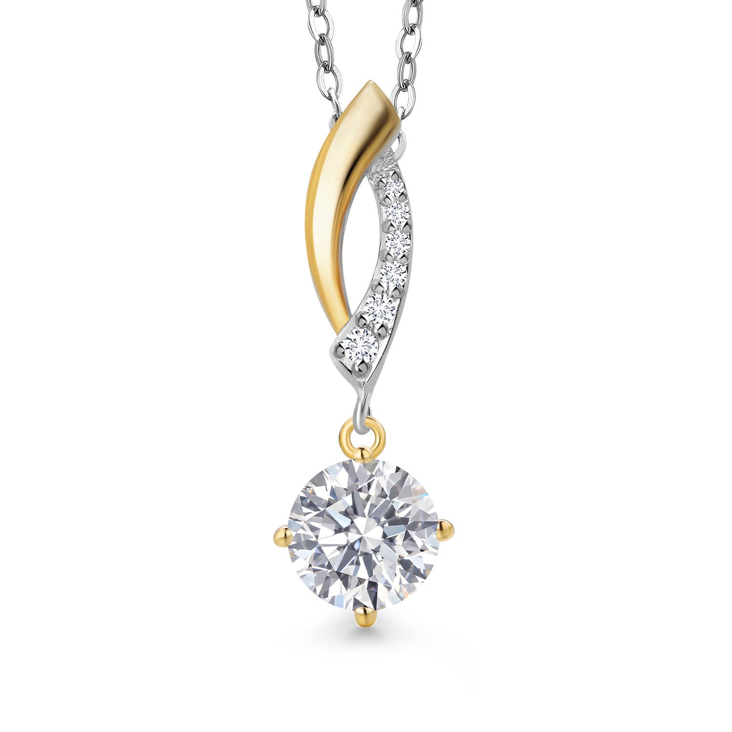 1.03 Cttw 925 Silver and 10K Yellow Gold White Lab Grown Diamond Pendant Necklace for Women | Gemstone Birthstone | Round 6MM | DEF Color | VVS-VS Clarity | With 18 Inch Chain