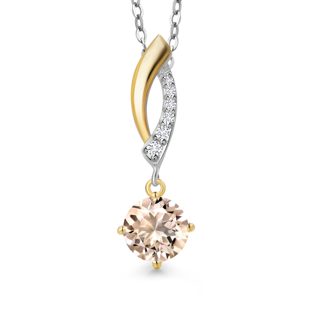 Morganite - October_Pendant in 925 Sterling Silver and 10K Yellow Gold