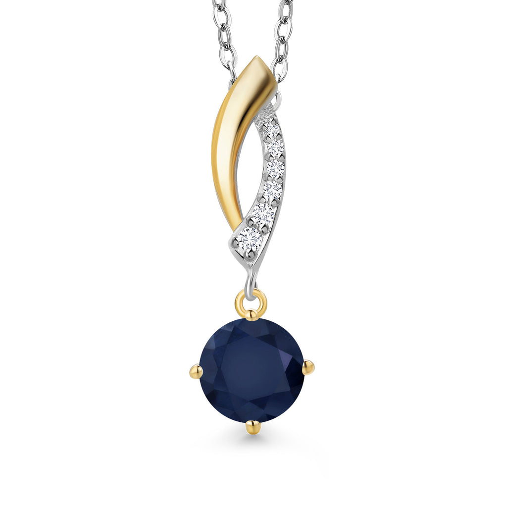 Blue Sapphire - September_Pendant in 925 Sterling Silver and 10K Yellow Gold