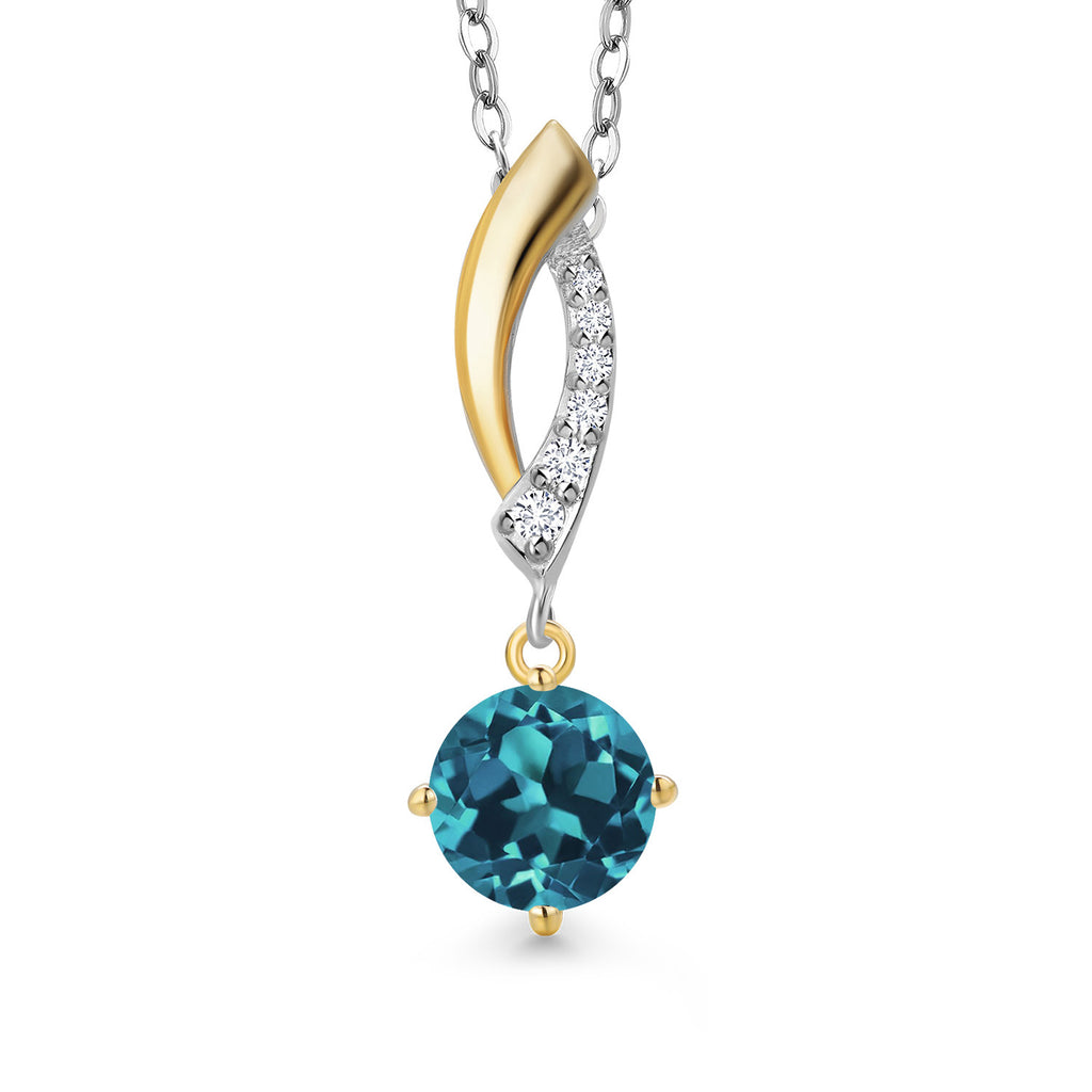 London Blue Topaz - November_Pendant in 925 Sterling Silver and 10K Yellow Gold