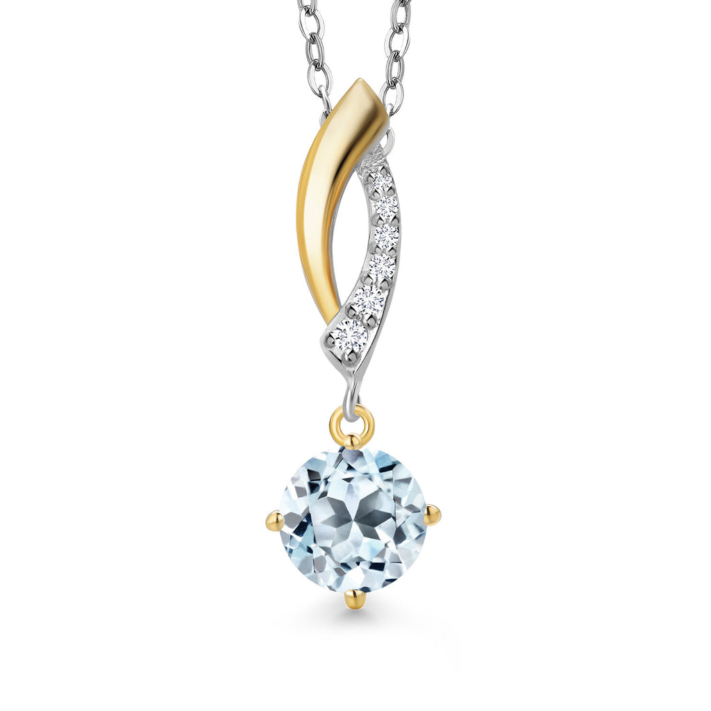 Sky Blue Topaz - November_Pendant in 925 Sterling Silver and 10K Yellow Gold