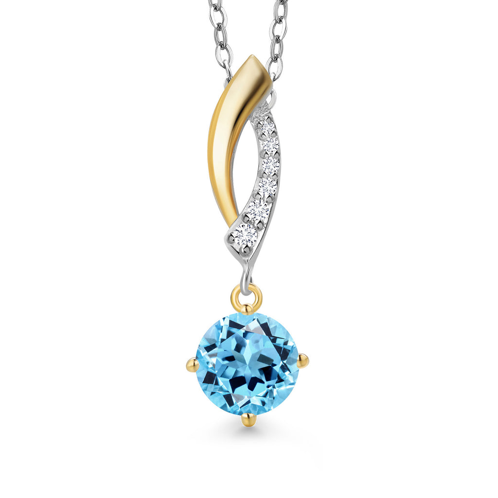 Swiss Blue Topaz - November_Pendant in 925 Sterling Silver and 10K Yellow Gold