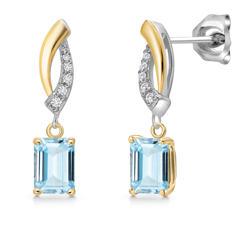 Aquamarine - March_Earrings in 925 Sterling Silver and 10K Yellow Gold