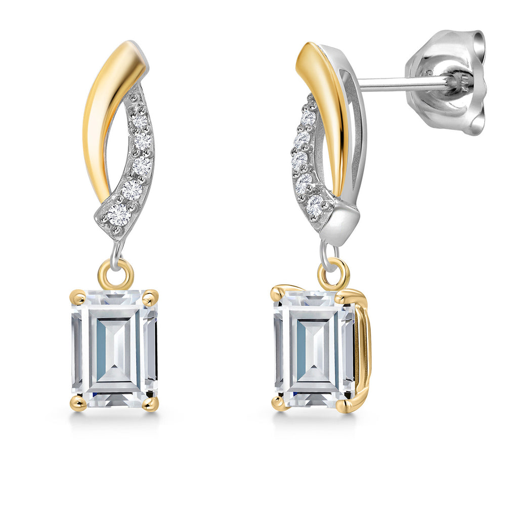 White Moissanite - April_Earrings in 925 Sterling Silver and 10K Yellow Gold