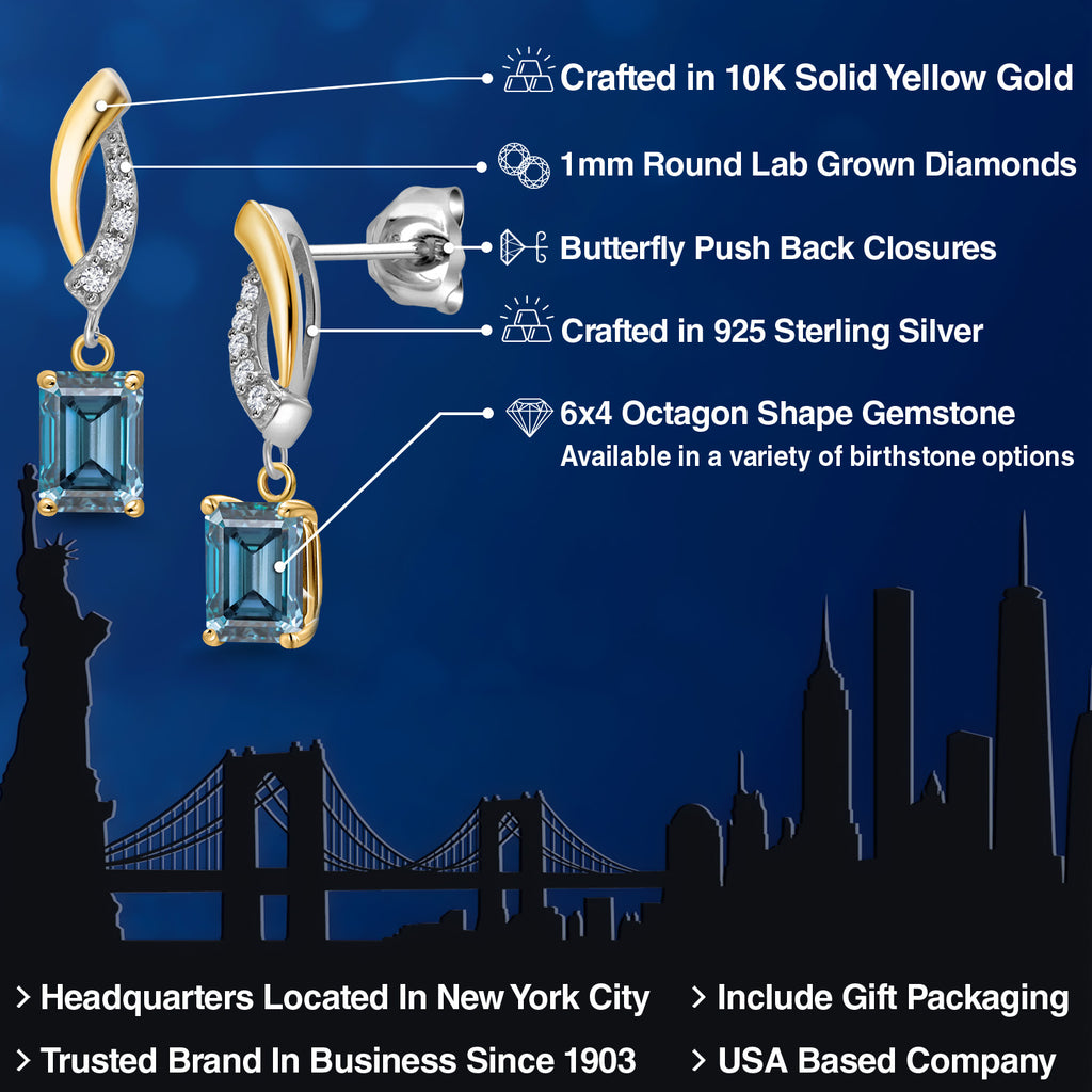 Persian Blue Moissanite - April_Earrings in 925 Sterling Silver and 10K Yellow Gold
