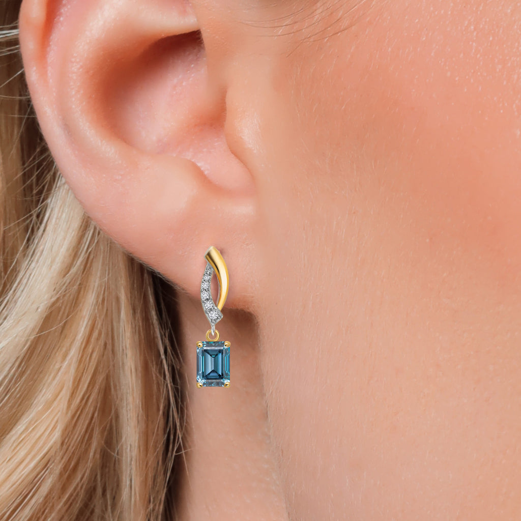 Persian Blue Moissanite - April_Earrings in 925 Sterling Silver and 10K Yellow Gold