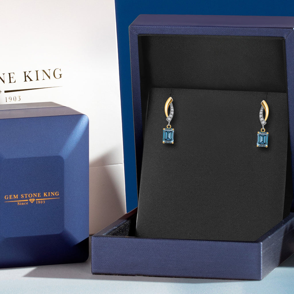 Persian Blue Moissanite - April_Earrings in 925 Sterling Silver and 10K Yellow Gold