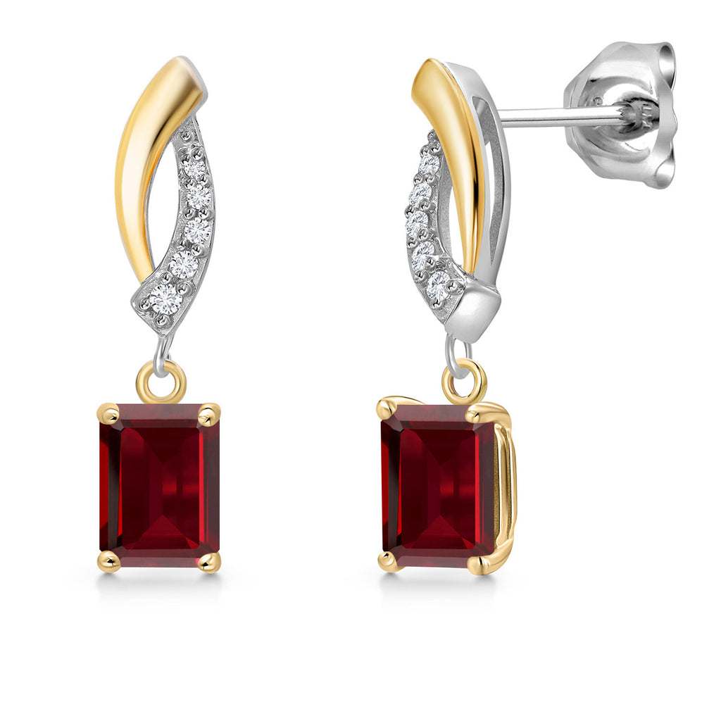 Garnet - January_Earrings in 925 Sterling Silver and 10K Yellow Gold