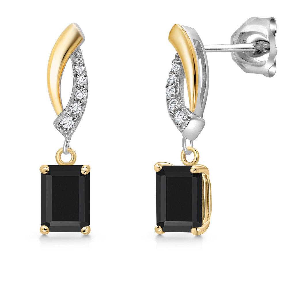 Onyx - December_Earrings in 925 Sterling Silver and 10K Yellow Gold