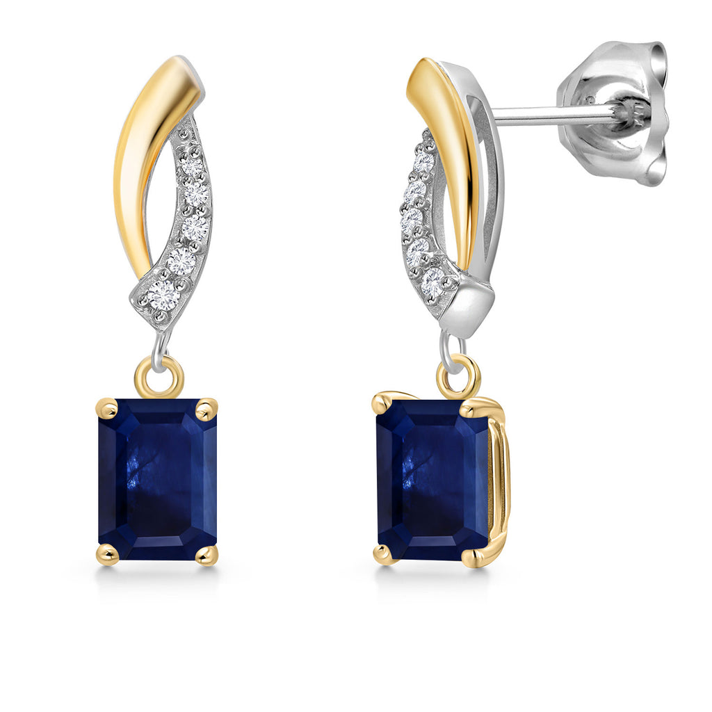 Blue Sapphire - September_Earrings in 925 Sterling Silver and 10K Yellow Gold