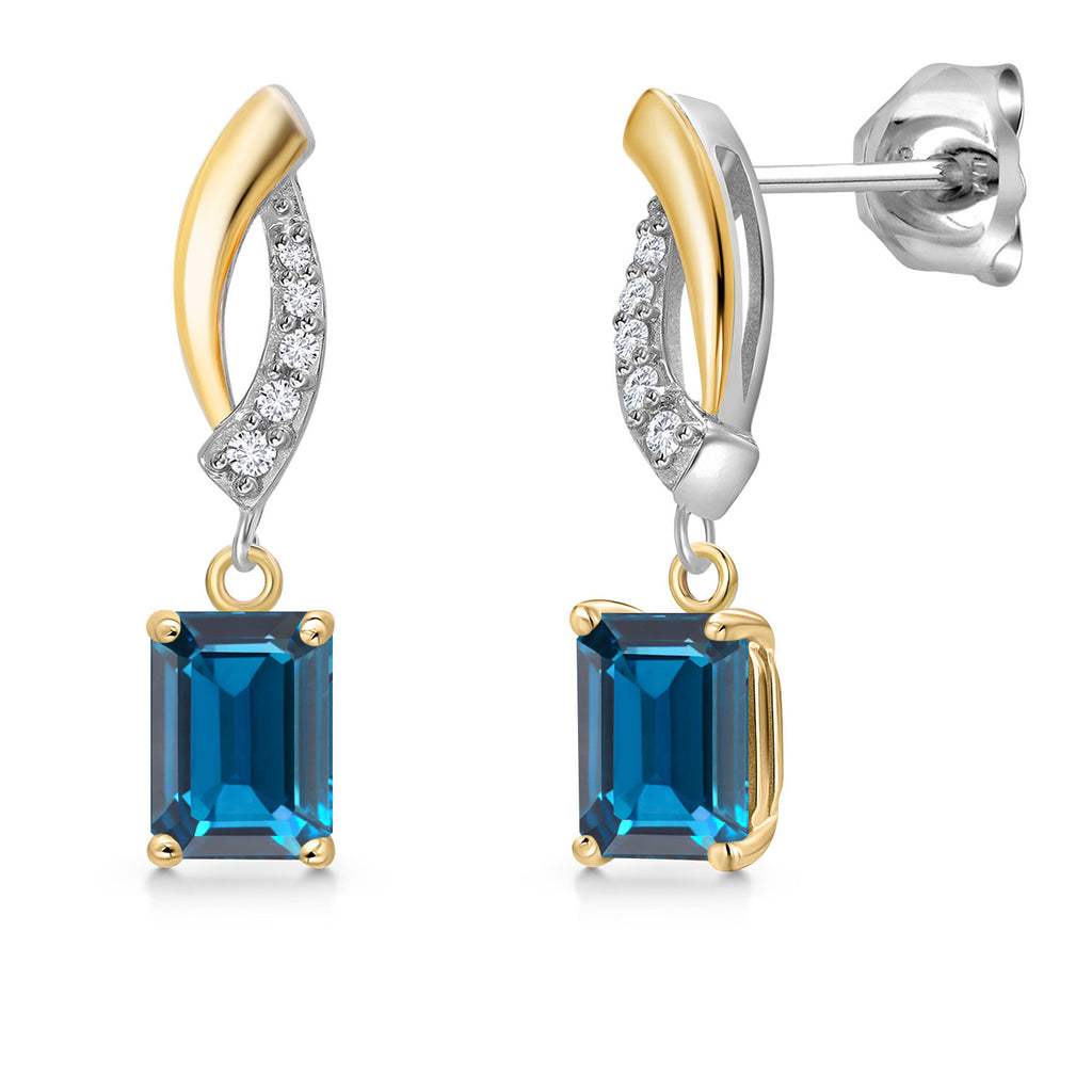 London Blue Topaz - November_Earrings in 925 Sterling Silver and 10K Yellow Gold