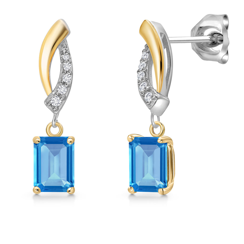 Swiss Blue Topaz - November_Earrings in 925 Sterling Silver and 10K Yellow Gold