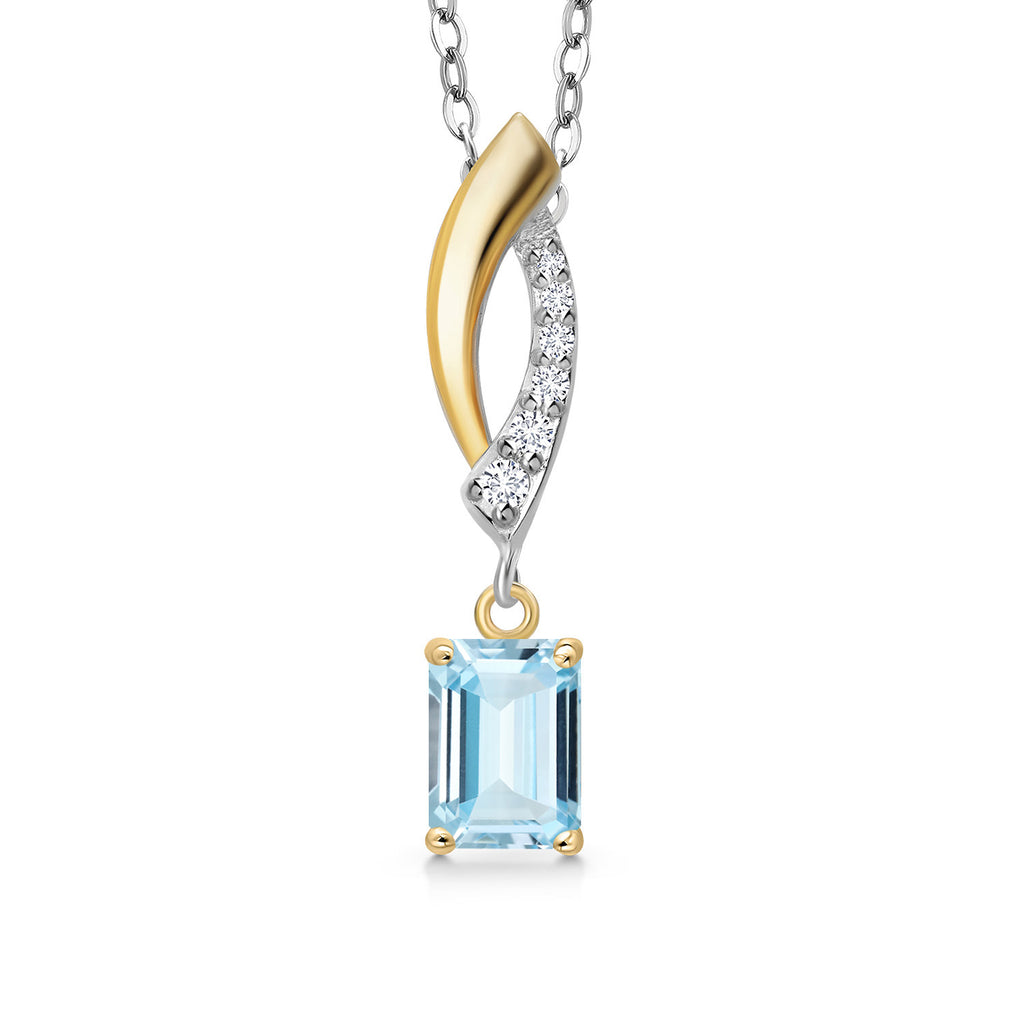 Aquamarine - March_Pendant in 925 Sterling Silver and 10K Yellow Gold