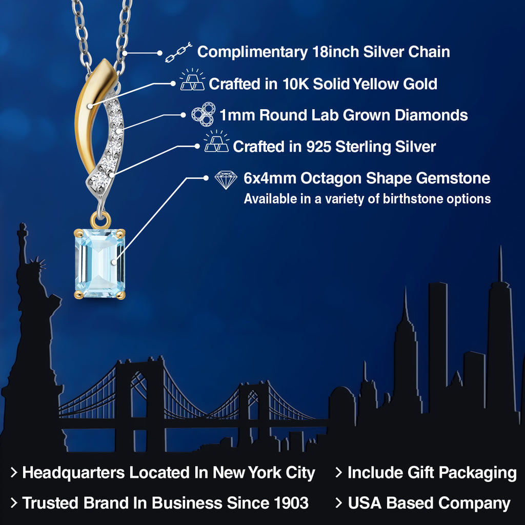 Aquamarine - March_Pendant in 925 Sterling Silver and 10K Yellow Gold