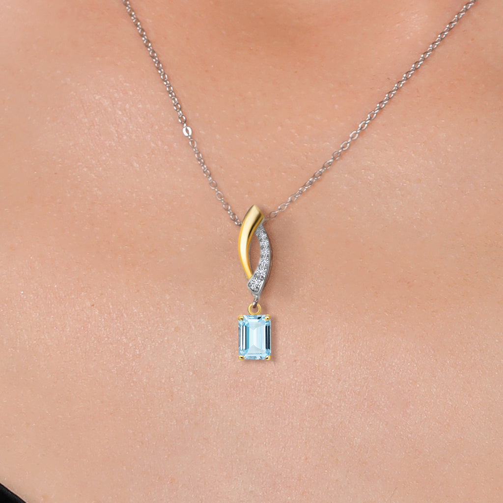 Aquamarine - March_Pendant in 925 Sterling Silver and 10K Yellow Gold