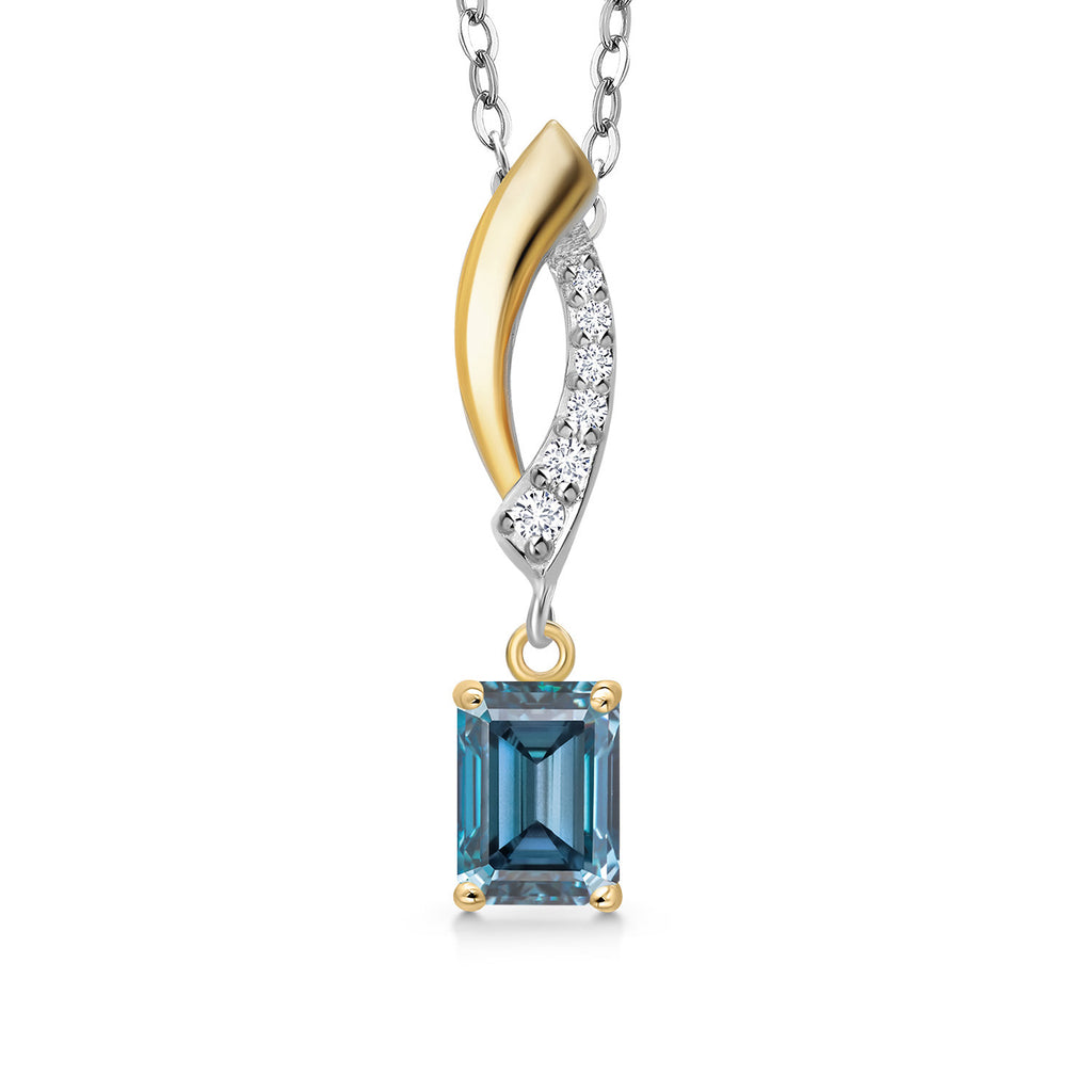 Persian Blue Moissanite - April_Pendant in 925 Sterling Silver and 10K Yellow Gold
