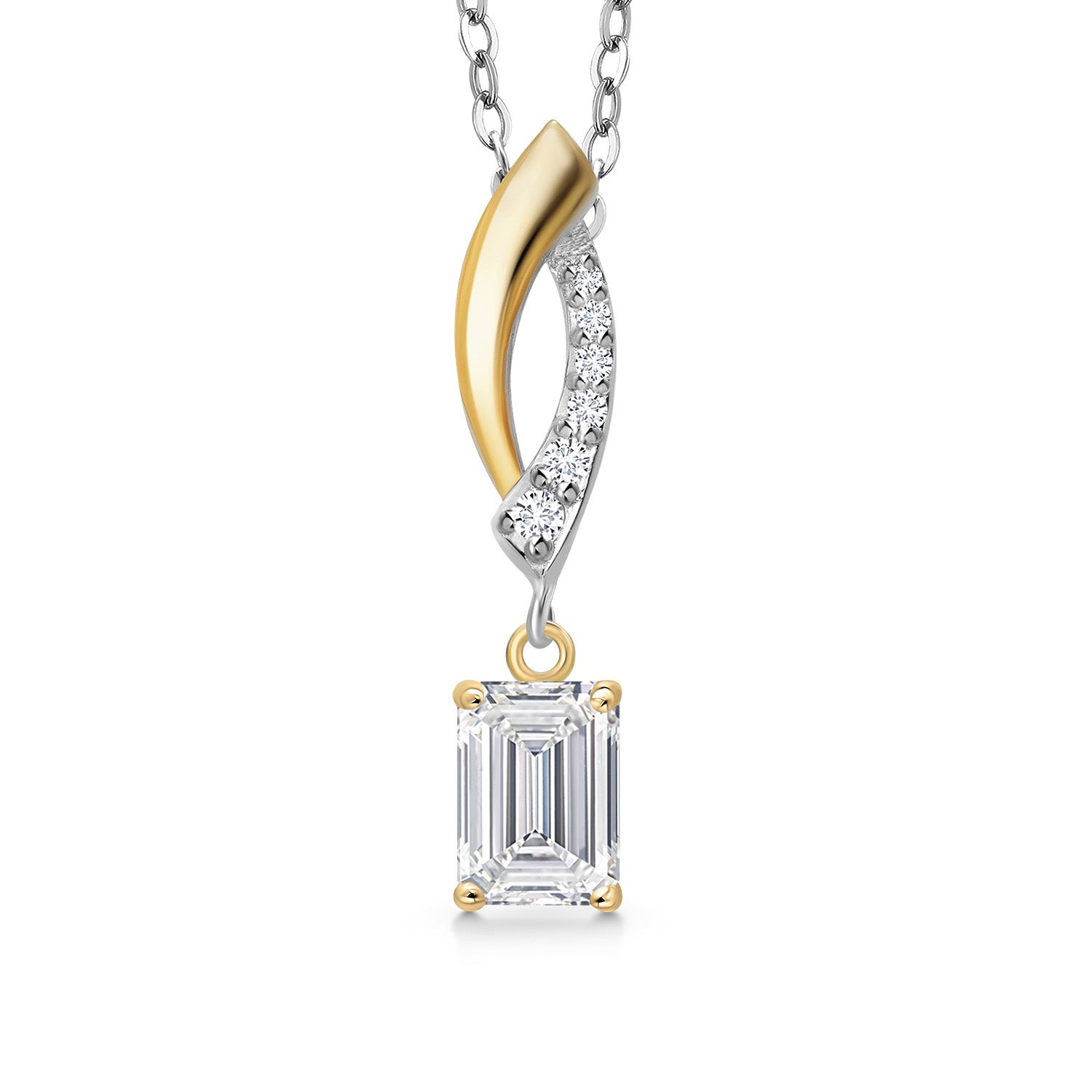 925 Silver and 10K Yellow Gold Lab Grown Diamond Pendant Necklace for Women | 0.68 Cttw | Gemstone Birthstone | Emerald Cut 6X4MM | DEF Color | VVS-VS Clarity | With 18 Inch Chain