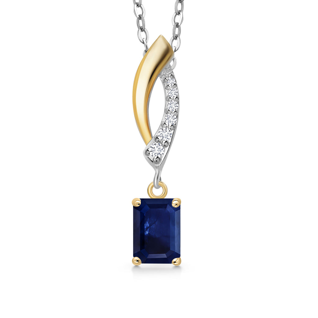 Blue Sapphire - September_Pendant in 925 Sterling Silver and 10K Yellow Gold