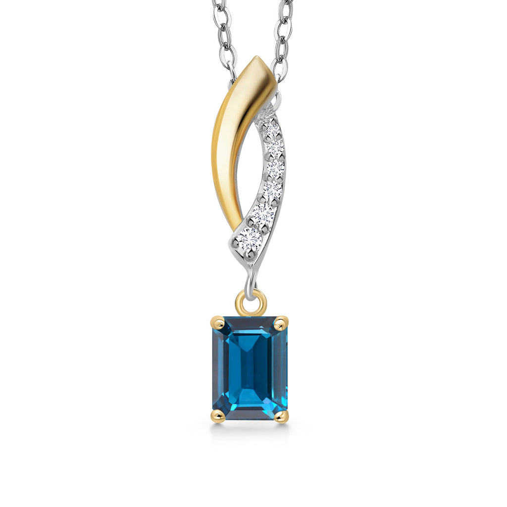 London Blue Topaz - November_Pendant in 925 Sterling Silver and 10K Yellow Gold