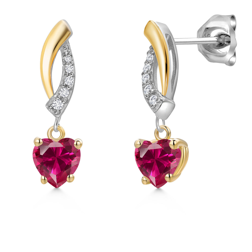 Created Ruby - July_Earrings in 925 Sterling Silver and 10K Yellow Gold