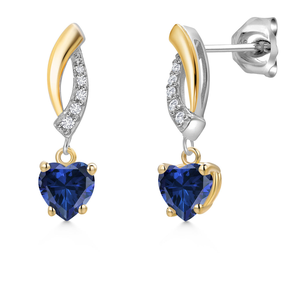 Gem Stone King 2-Tone Dangle Earrings for Women | 925 Silver and 10K Yellow Gold | 5MM Heart Shape Gemstone Birthstone with Lab Grown Diamond Accents | Jewelry Gifts