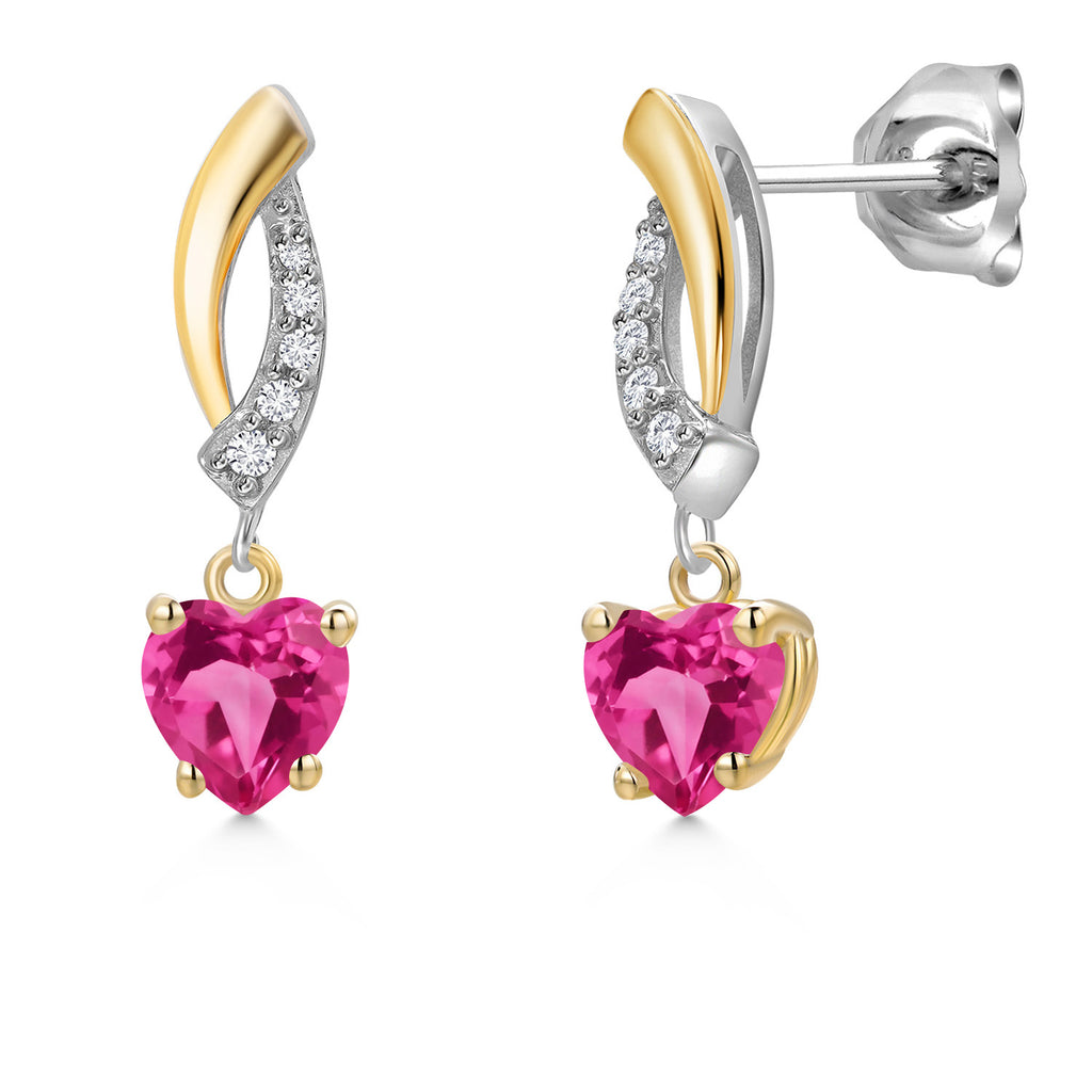 Pink Created Sapphire - September_Earrings in 925 Sterling Silver and 10K Yellow Gold