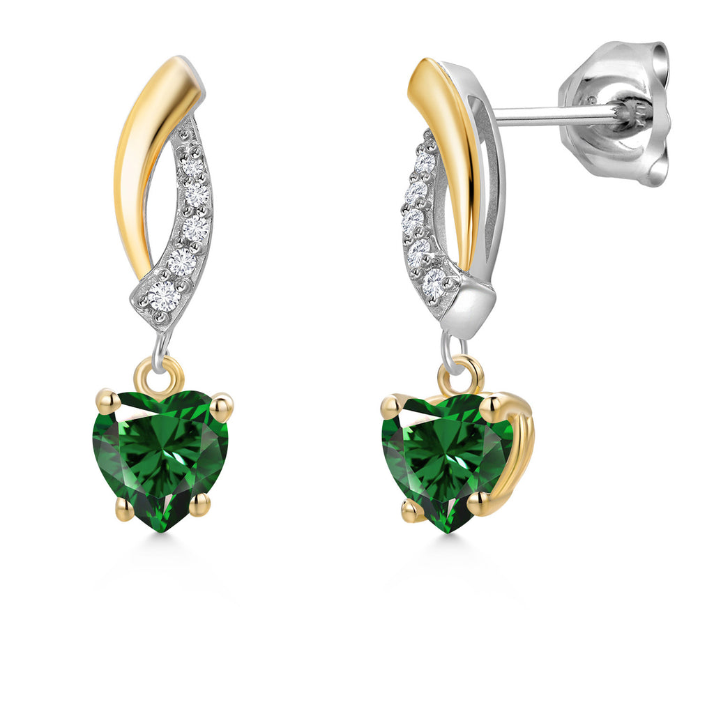 Gem Stone King 2-Tone Dangle Earrings for Women | 925 Silver and 10K Yellow Gold | 5MM Heart Shape Gemstone Birthstone with Lab Grown Diamond Accents | Jewelry Gifts