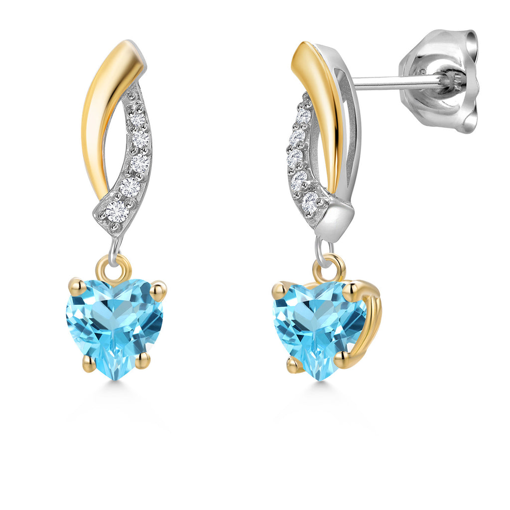 Swiss Blue Topaz - November_Earrings in 925 Sterling Silver and 10K Yellow Gold