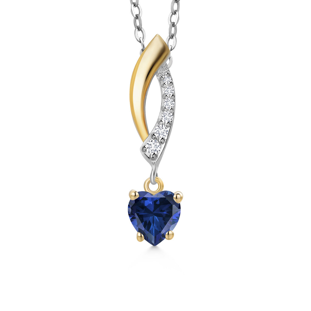 Blue Created Sapphire - September_Pendant in 925 Sterling Silver and 10K Yellow Gold